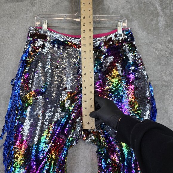Nasty Gal Pants Womens 10 Multicolor Sequin Flare Side Fringe Festival Party - Picture 7 of 11